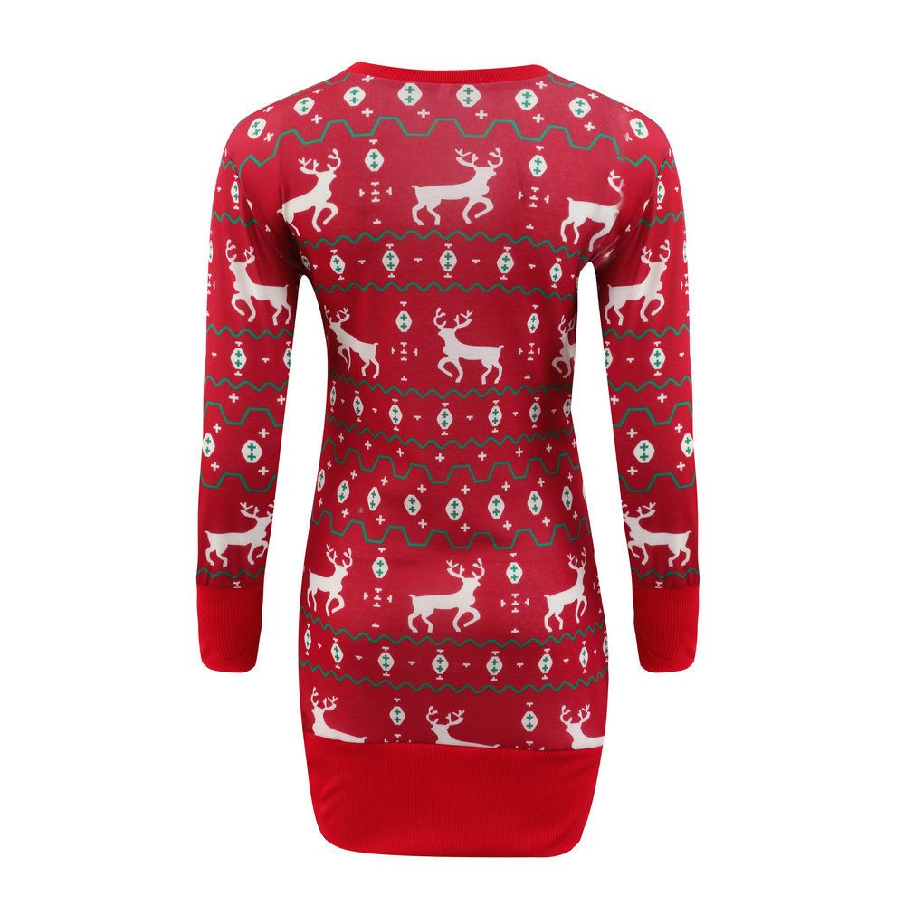 Autumn and Winter Hot Sale Dress Sexy Round Neck Christmas Print Long Sleeve Dress