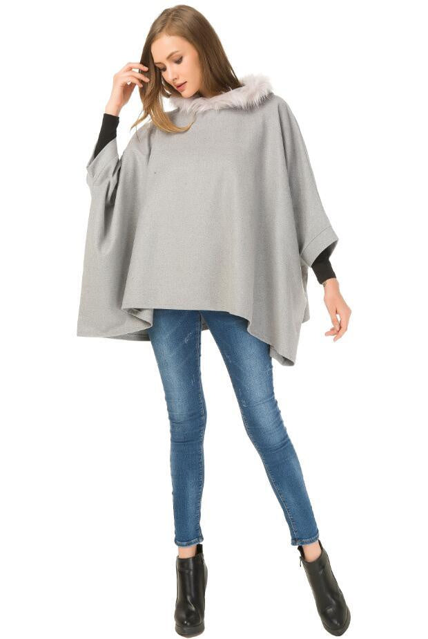 European and American autumn and winter women's coats wool-like cloak big fur collar coat