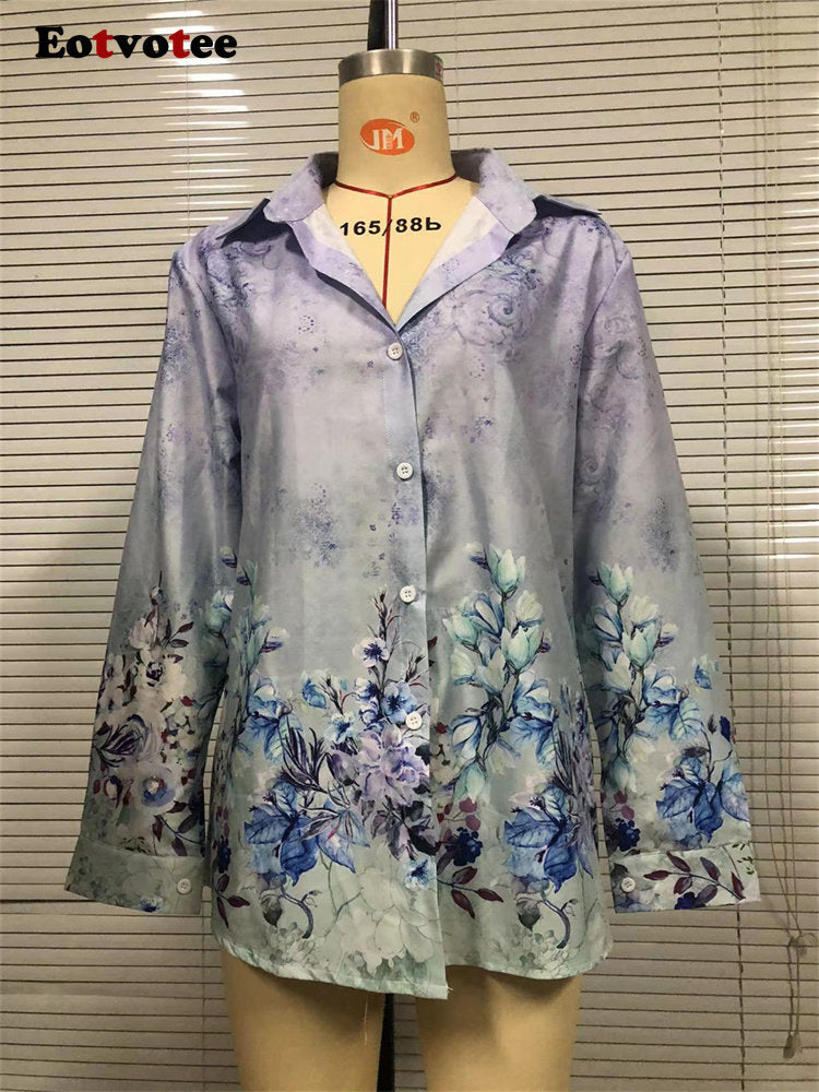 Print Elegant Shirts For Women Spring 2023 New Vintage Turn Down Collar Long Sleeve Blouses Office Ladies Casual Top