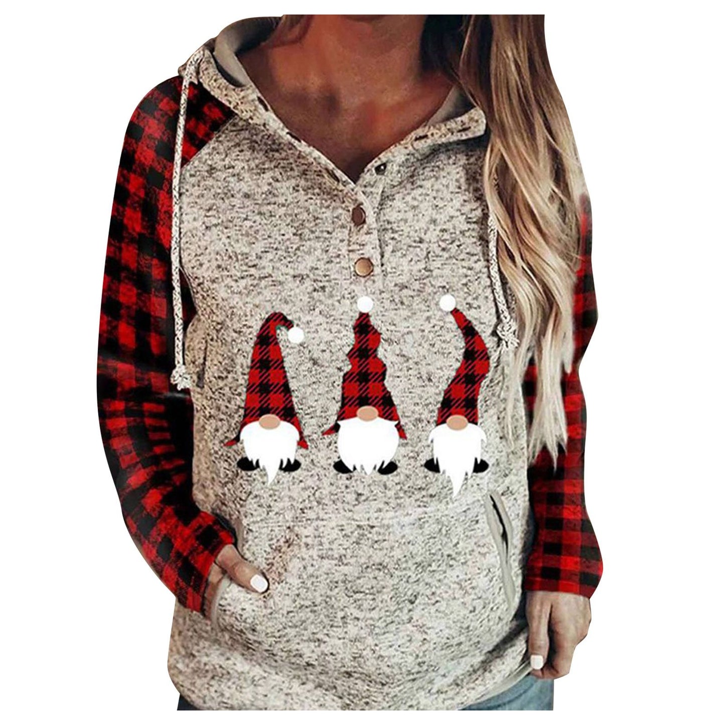 Christmas Women's Sweater Christmas Print Plaid Stitching Hoodie