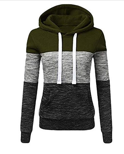 Autumn and winter new color matching hooded drawstring women's hoodies