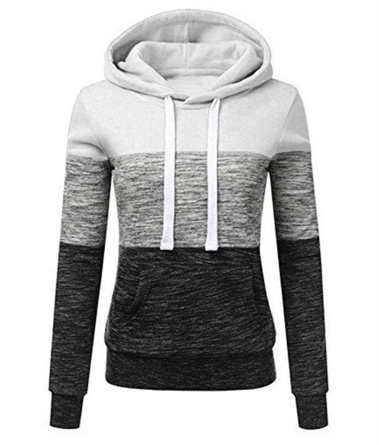 Autumn and winter new color matching hooded drawstring women's hoodies
