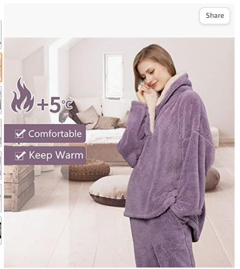 Women's Sherpa Fleece Pajamas Flannel Sleepwear Soft Pajamas Set Warm Loungewear 2 Piece Pjs Se