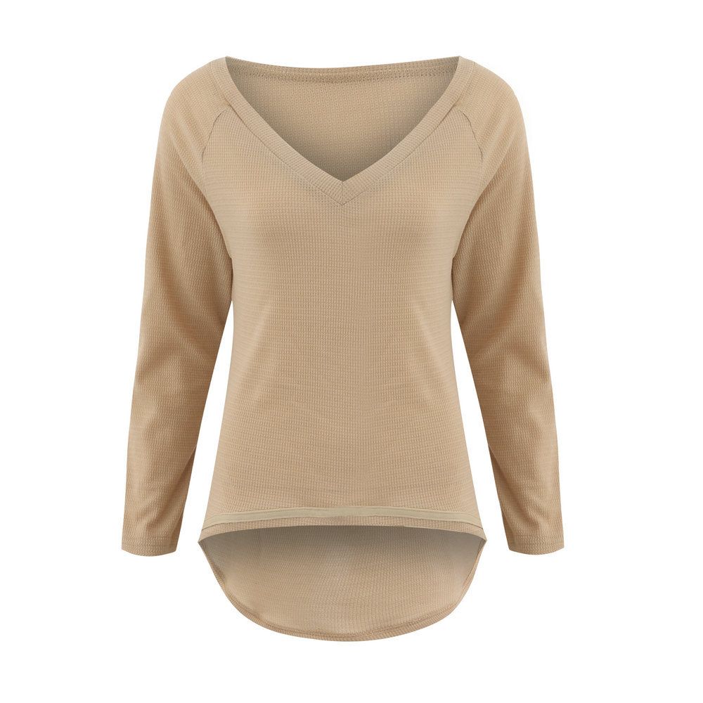 Fashion autumn top sexy V-neck loose long-sleeved splicing top