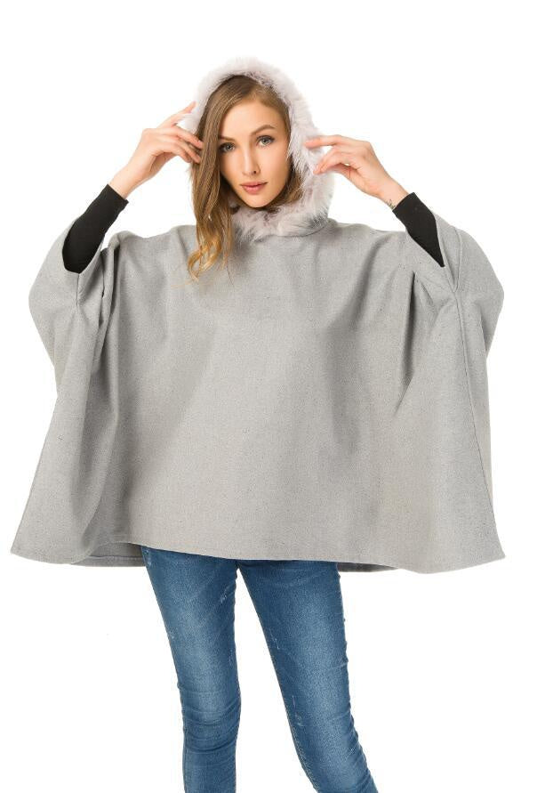 European and American autumn and winter women's coats wool-like cloak big fur collar coat