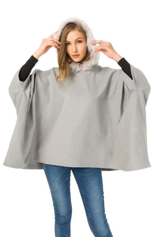 European and American autumn and winter women's coats wool-like cloak big fur collar coat