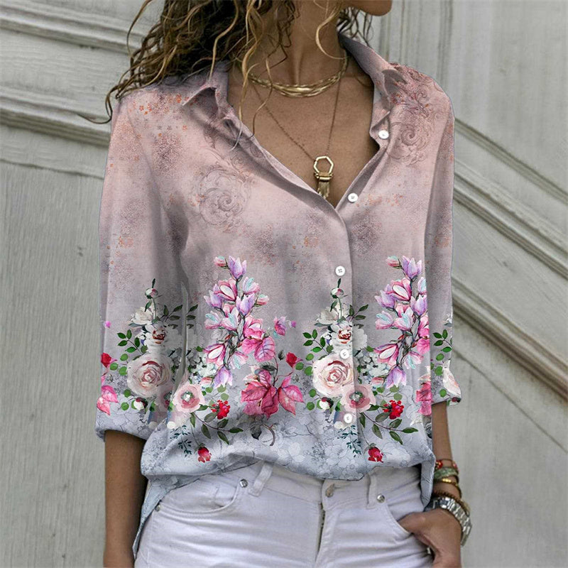 Print Elegant Shirts For Women Spring 2023 New Vintage Turn Down Collar Long Sleeve Blouses Office Ladies Casual Top