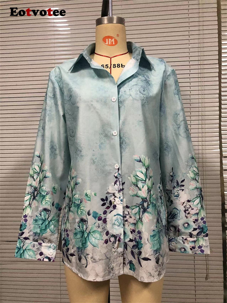 Print Elegant Shirts For Women Spring 2023 New Vintage Turn Down Collar Long Sleeve Blouses Office Ladies Casual Top
