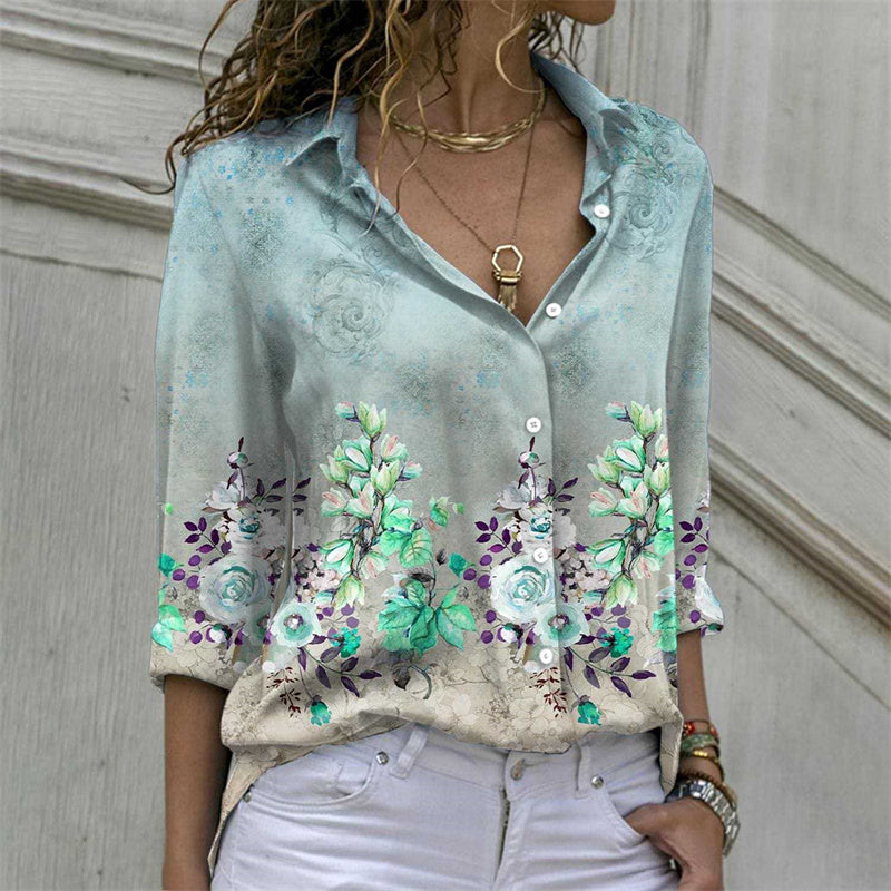 Print Elegant Shirts For Women Spring 2023 New Vintage Turn Down Collar Long Sleeve Blouses Office Ladies Casual Top