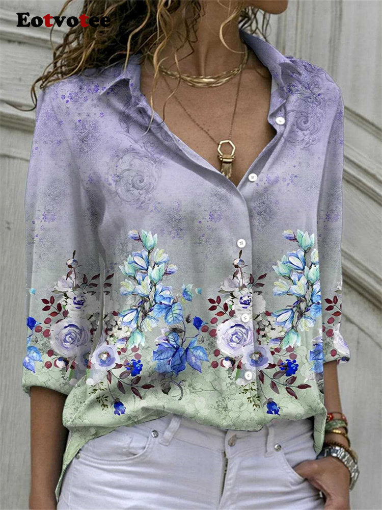 Print Elegant Shirts For Women Spring 2023 New Vintage Turn Down Collar Long Sleeve Blouses Office Ladies Casual Top