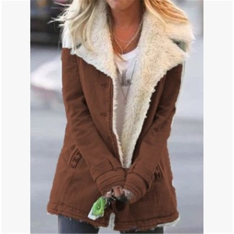 Hot Selling Autumn and Winter Women's Clothing Plus Velvet Single-breasted Warm Cotton Jacket Women