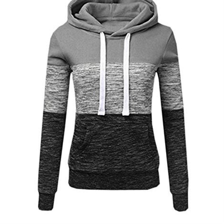 Autumn and winter new color matching hooded drawstring women's hoodies