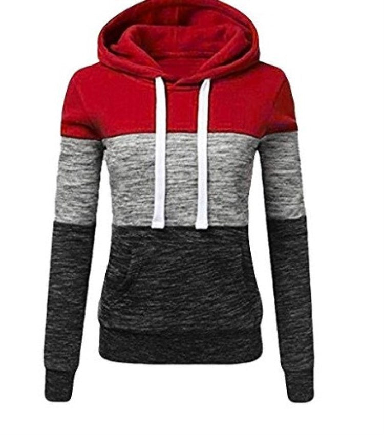 Autumn and winter new color matching hooded drawstring women's hoodies