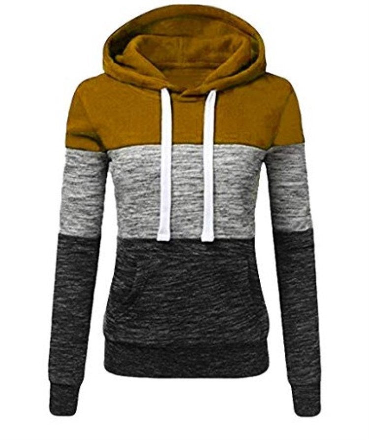 Autumn and winter new color matching hooded drawstring women's hoodies