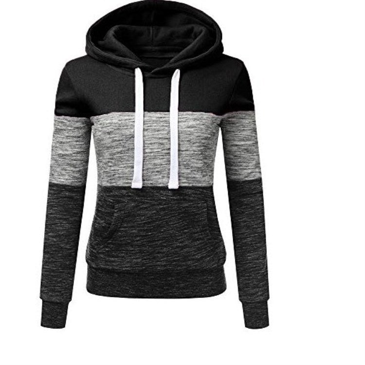 Autumn and winter new color matching hooded drawstring women's hoodies