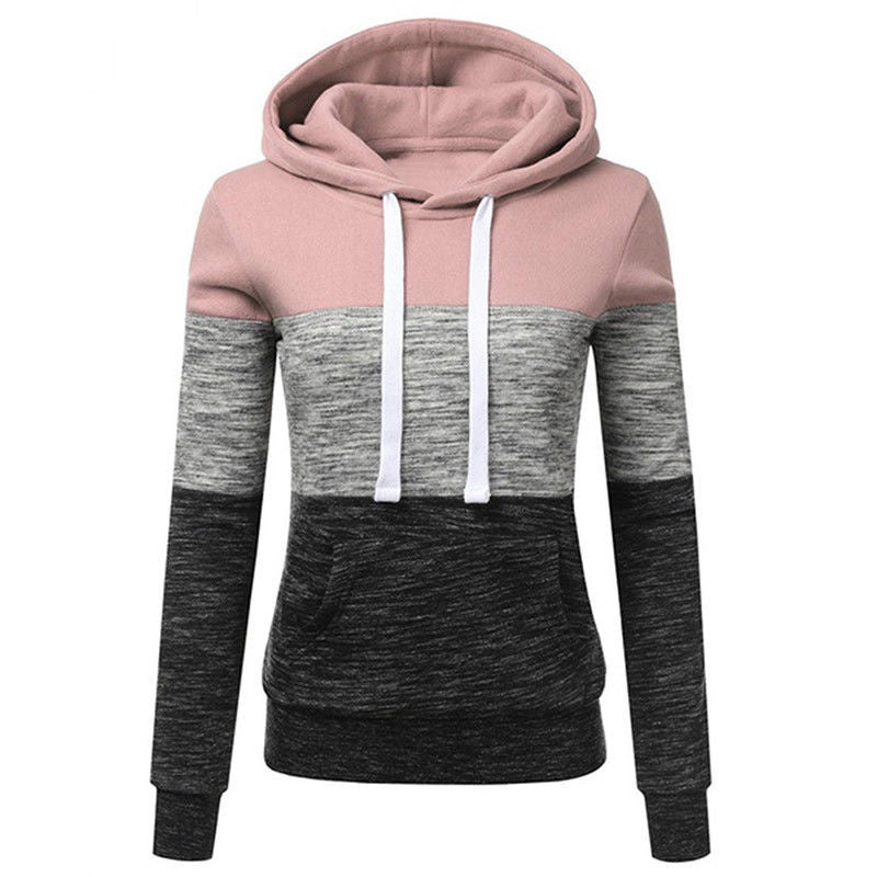 Autumn and winter new color matching hooded drawstring women's hoodies