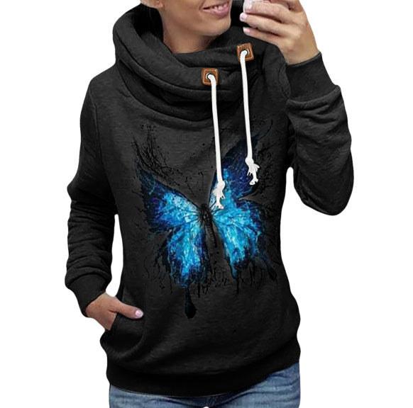 Autumn and Winter Women's Clothing Loose Printed Hooded Long-sleeved Sweater