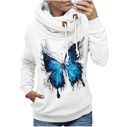 Autumn and Winter Women's Clothing Loose Printed Hooded Long-sleeved Sweater
