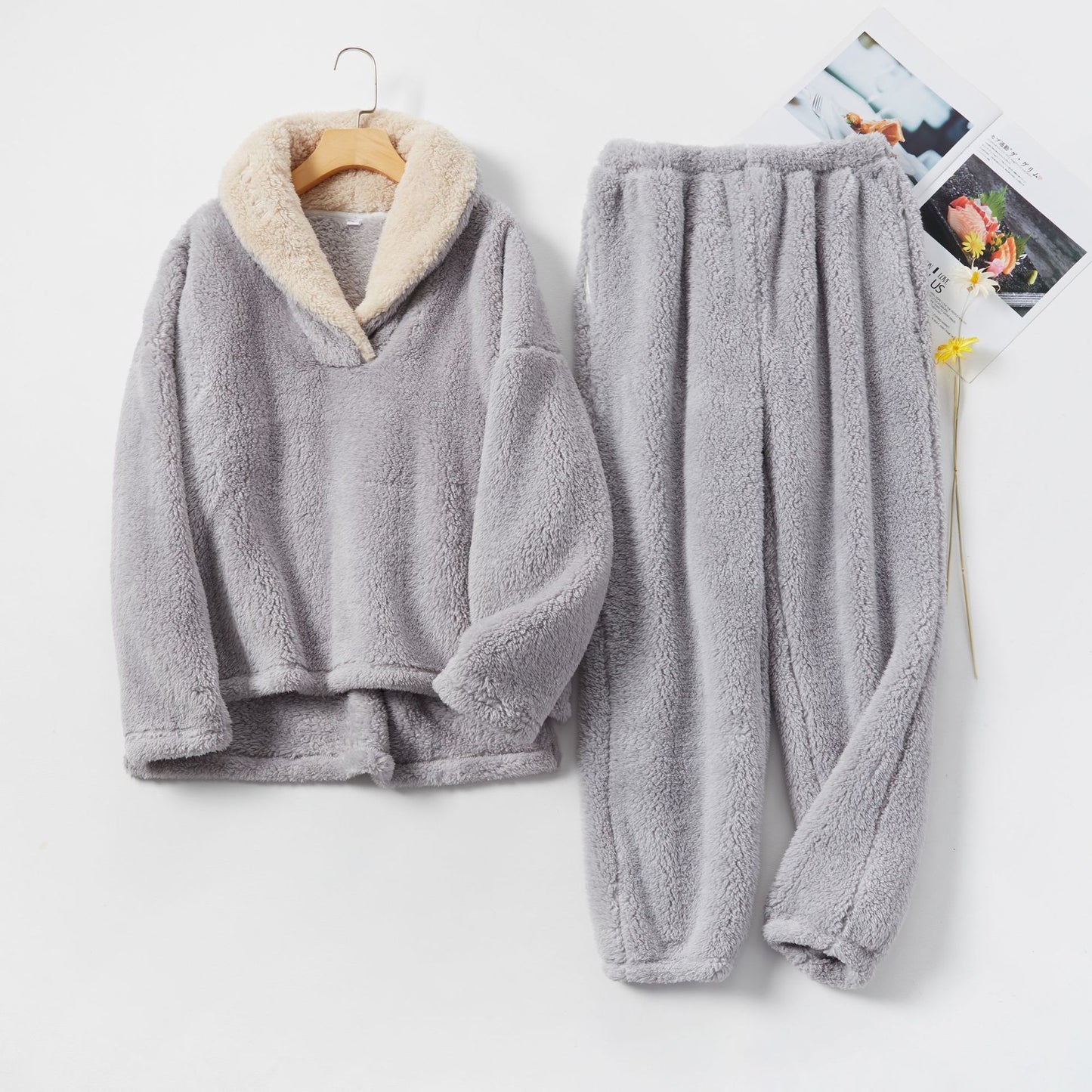 Women's Sherpa Fleece Pajamas Flannel Sleepwear Soft Pajamas Set Warm Loungewear 2 Piece Pjs Se