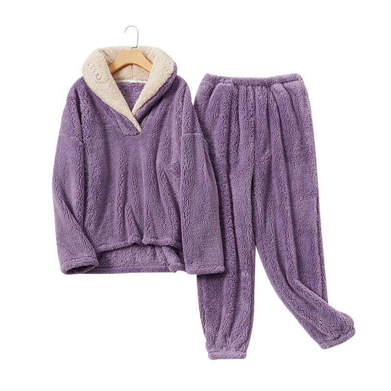 Women's Sherpa Fleece Pajamas Flannel Sleepwear Soft Pajamas Set Warm Loungewear 2 Piece Pjs Se