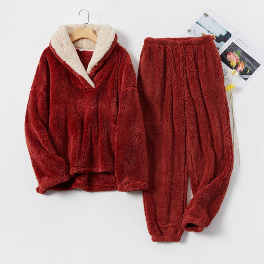 Women's Sherpa Fleece Pajamas Flannel Sleepwear Soft Pajamas Set Warm Loungewear 2 Piece Pjs Se