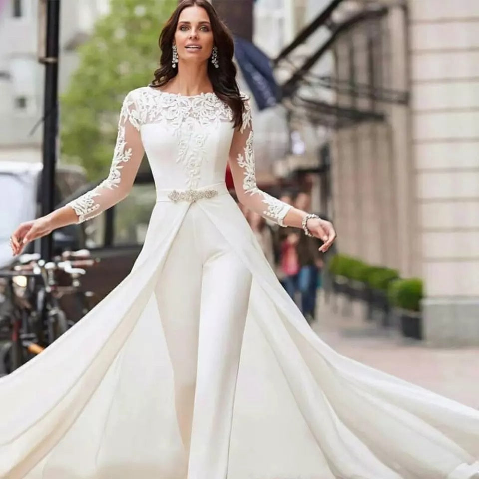White Bridal Jumpsuit with Cape