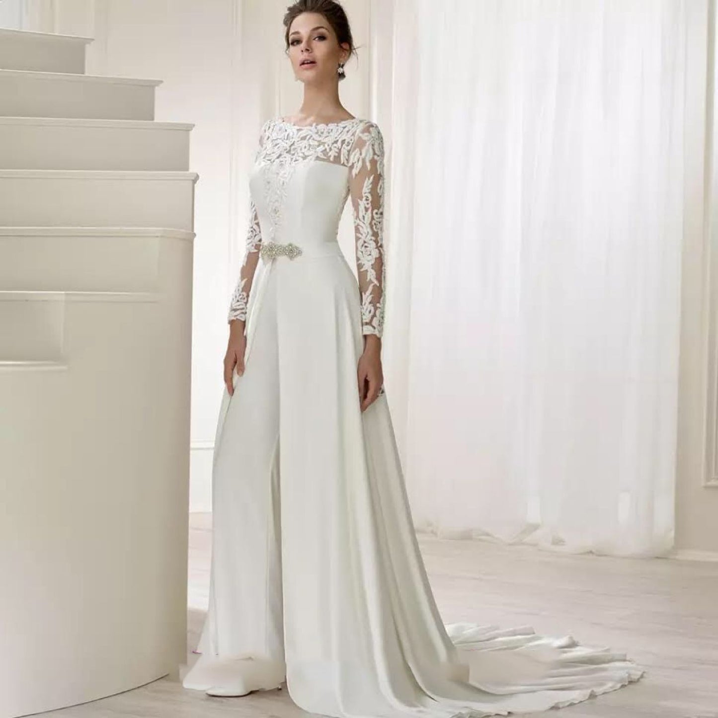 White Bridal Jumpsuit with Cape